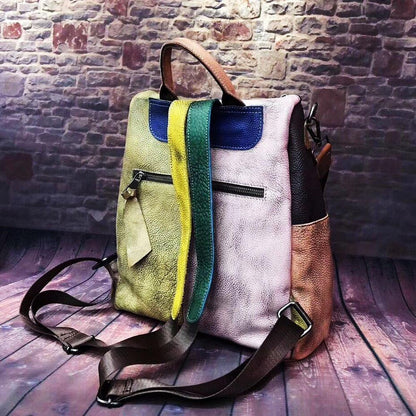 Dam Retro Äkta Läder Ryggsäck med Handtag och Rymlig Design