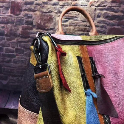 Dam Retro Äkta Läder Ryggsäck med Handtag och Rymlig Design