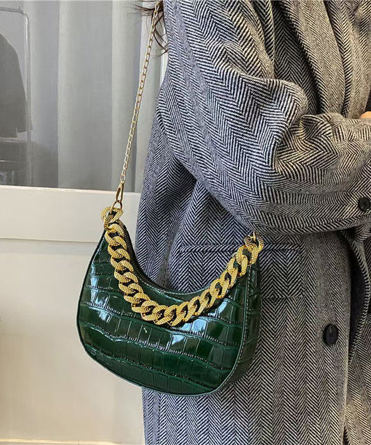 Dam Elegant Faux Läder Axelväska med Kedja och Zip-Up Stängning