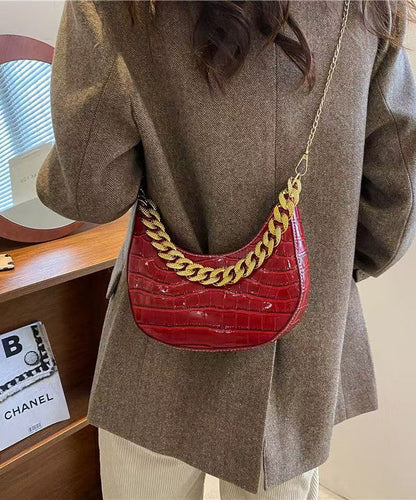 Dam Elegant Faux Läder Axelväska med Kedja och Zip-Up Stängning