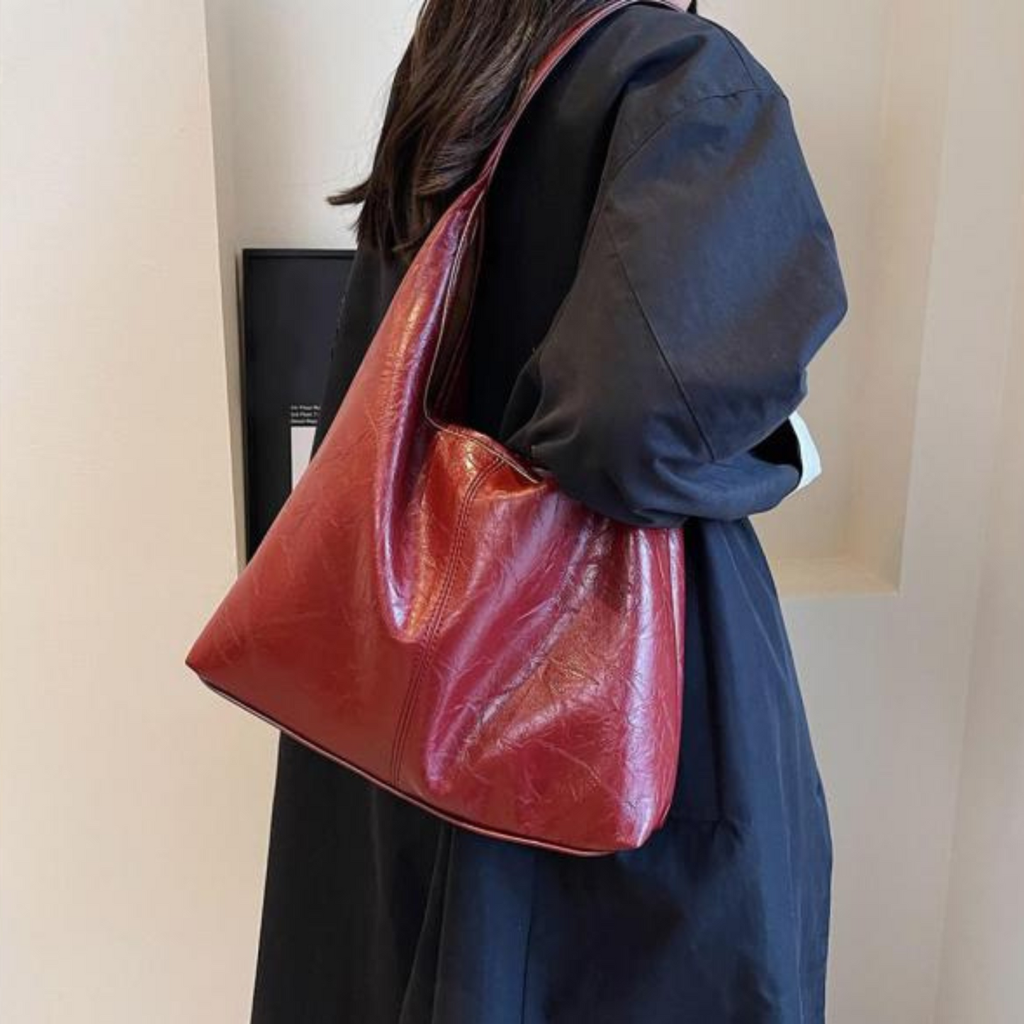 Vanessa - Årgång Look Nostalgisk Utformning Åldrat Läder Axelväska för Dam