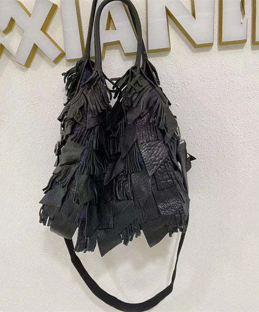 Damens Elegant Fårskinn Crossbody Väska med Fransar och Inre Fickor