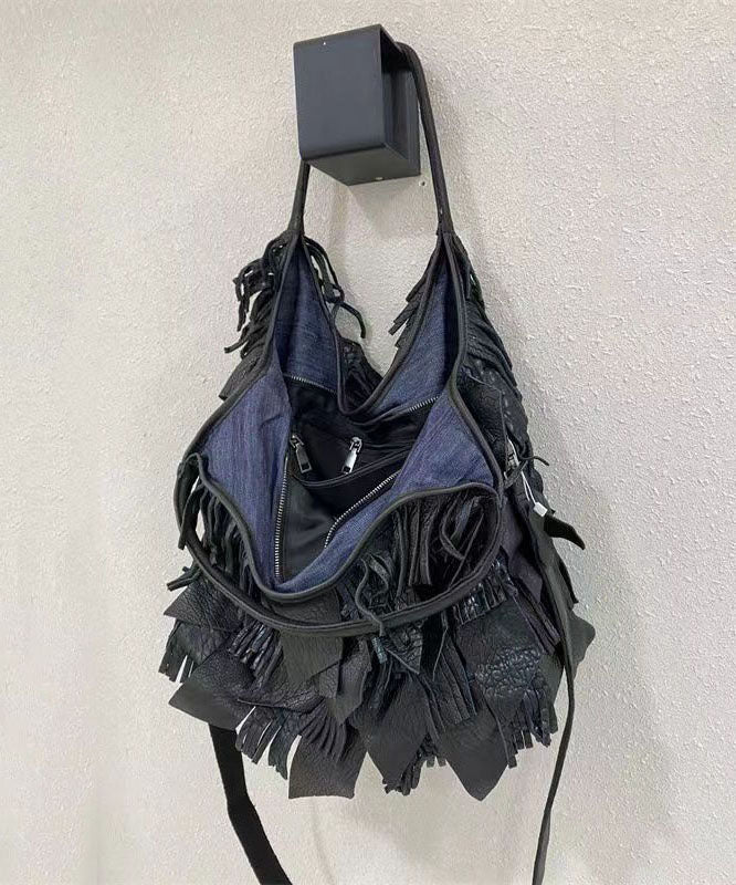 Damens Elegant Fårskinn Crossbody Väska med Fransar och Inre Fickor