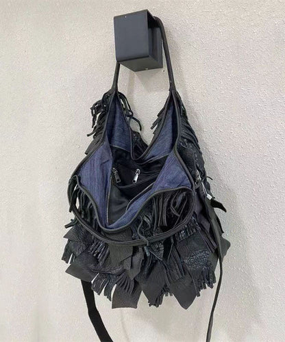 Damens Elegant Fårskinn Crossbody Väska med Fransar och Inre Fickor