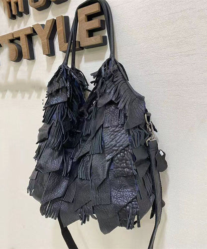Damens Elegant Fårskinn Crossbody Väska med Fransar och Inre Fickor