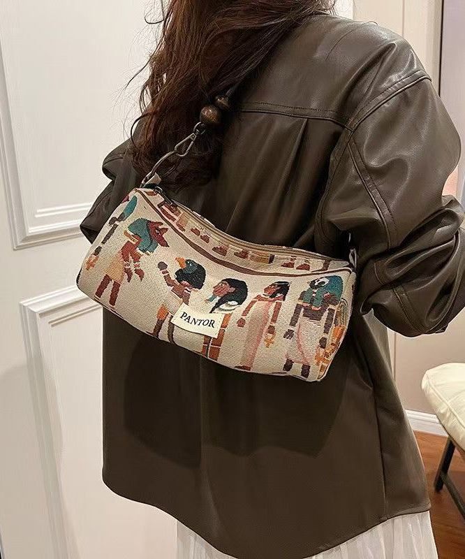 Dam Bohemisk Jacquard Axelväska med Justerbara Remmar och Flera Fack