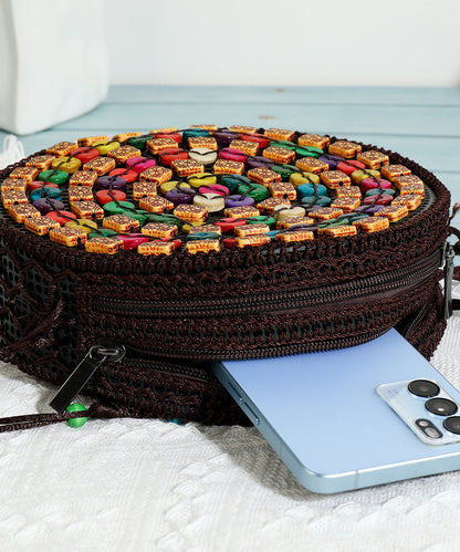 Dam Elegant Trä Messenger Väska med Zip-Up Stängning