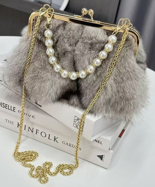 Dam Fluffig Fuzzy Päls Messenger Väska med Kedja för Enkel Bärbarhet
