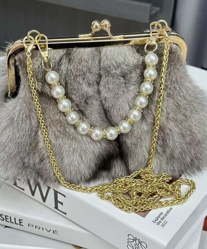 Dam Fluffig Fuzzy Päls Messenger Väska med Kedja för Enkel Bärbarhet