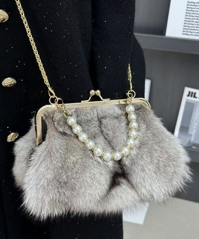 Dam Fluffig Fuzzy Päls Messenger Väska med Kedja för Enkel Bärbarhet