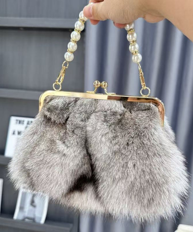 Dam Fluffig Fuzzy Päls Messenger Väska med Kedja för Enkel Bärbarhet
