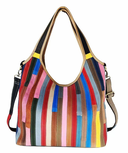 Dam Elegant Kalvläder Satchel med Färgblock och Inre Fickor