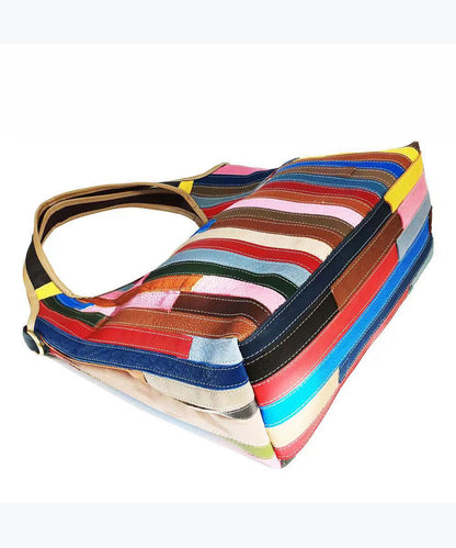 Dam Elegant Kalvläder Satchel med Färgblock och Inre Fickor
