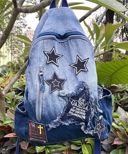 Unisex Klassisk Denim Ryggsäck med Stor Kapacitet och Inre Fickor