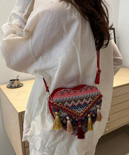 Dam Stilren Stickad Messenger Bag med Fransar och Zip-Up Stängning