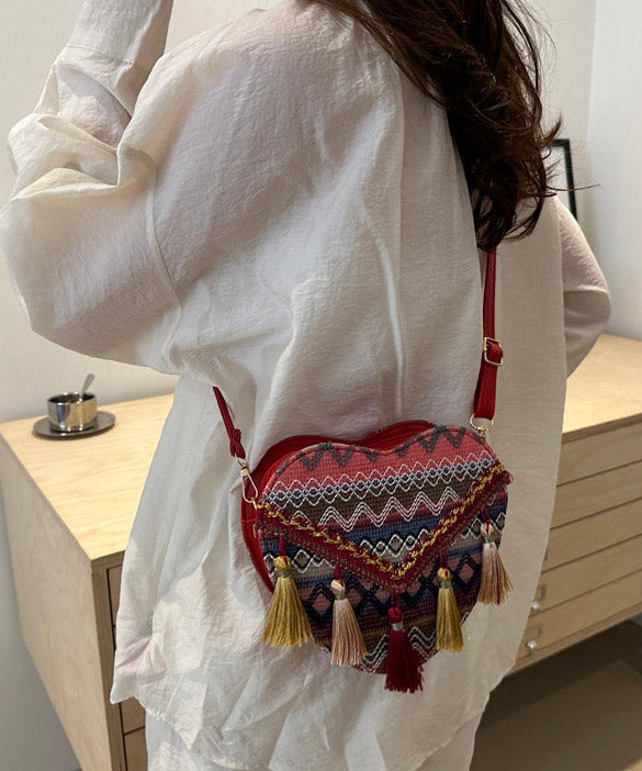 Dam Stilren Stickad Messenger Bag med Fransar och Zip-Up Stängning