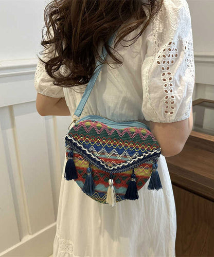 Dam Stilren Stickad Messenger Bag med Fransar och Zip-Up Stängning