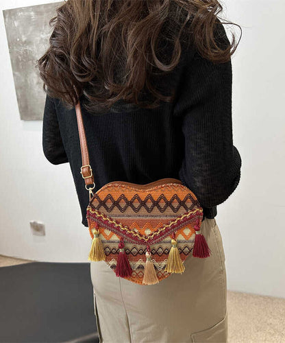 Dam Stilren Stickad Messenger Bag med Fransar och Zip-Up Stängning