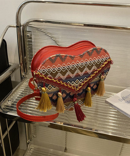 Dam Stilren Stickad Messenger Bag med Fransar och Zip-Up Stängning