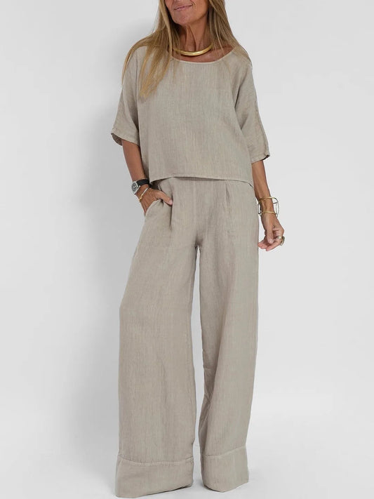 Dam Avslappnad Outfit Set med Koordinerande Top och Byxor