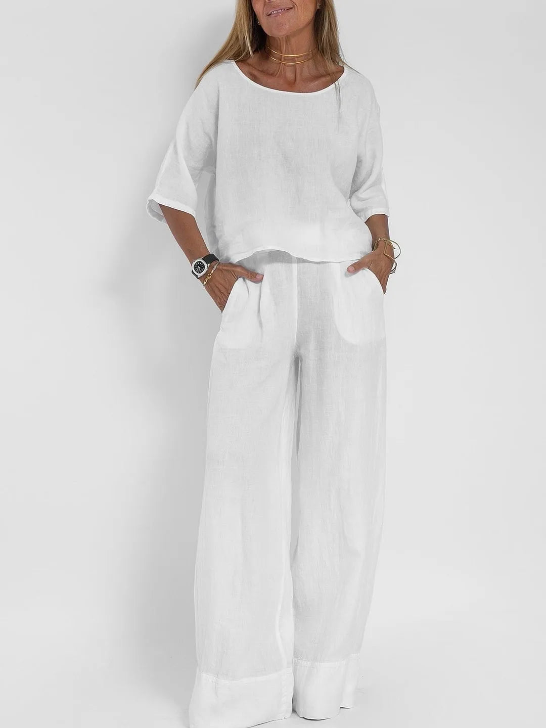 Dam Avslappnad Outfit Set med Koordinerande Top och Byxor