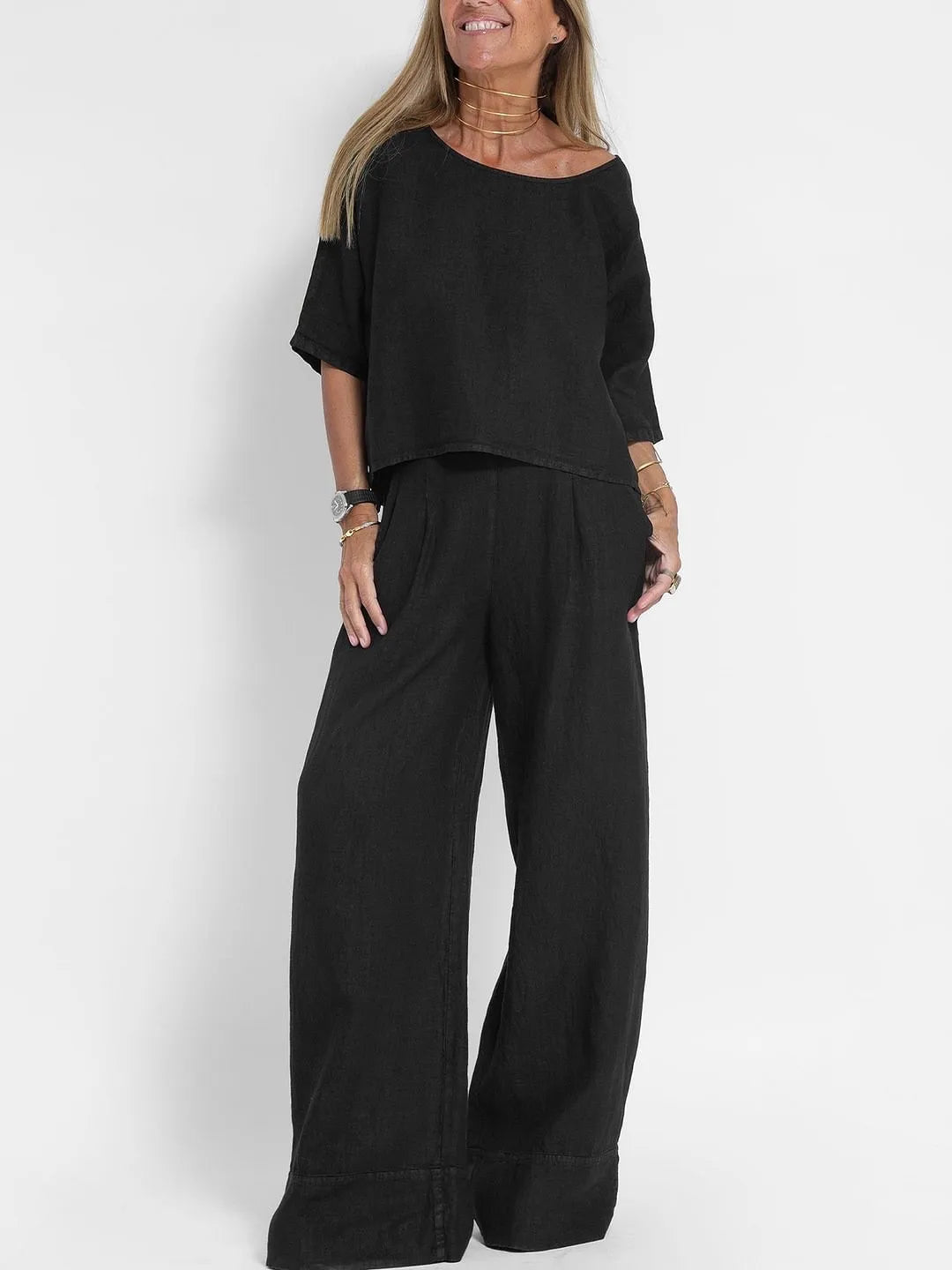 Dam Avslappnad Outfit Set med Koordinerande Top och Byxor