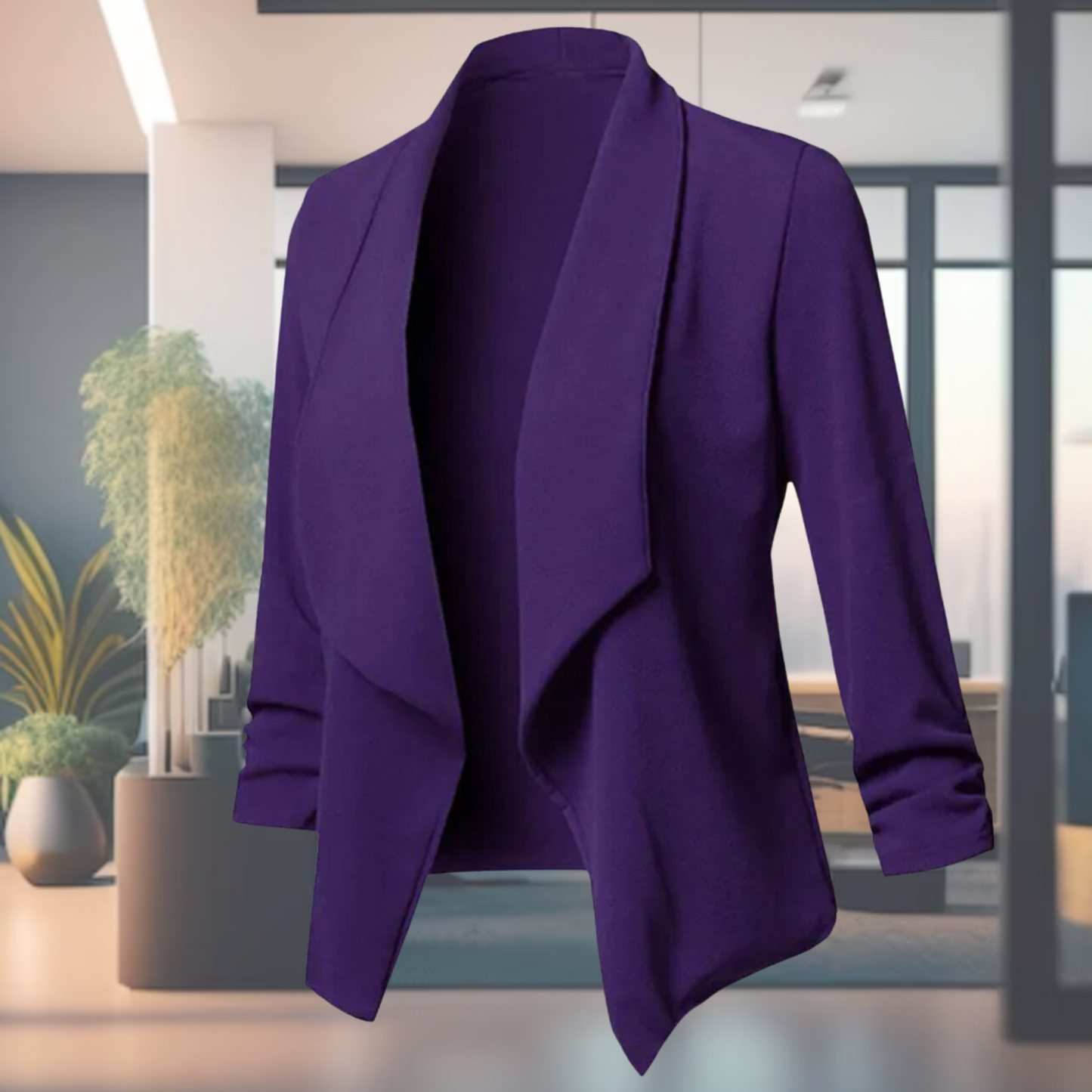 Dam Blazer med Öppen Framsida i Tunn Design med Långa Ärmar