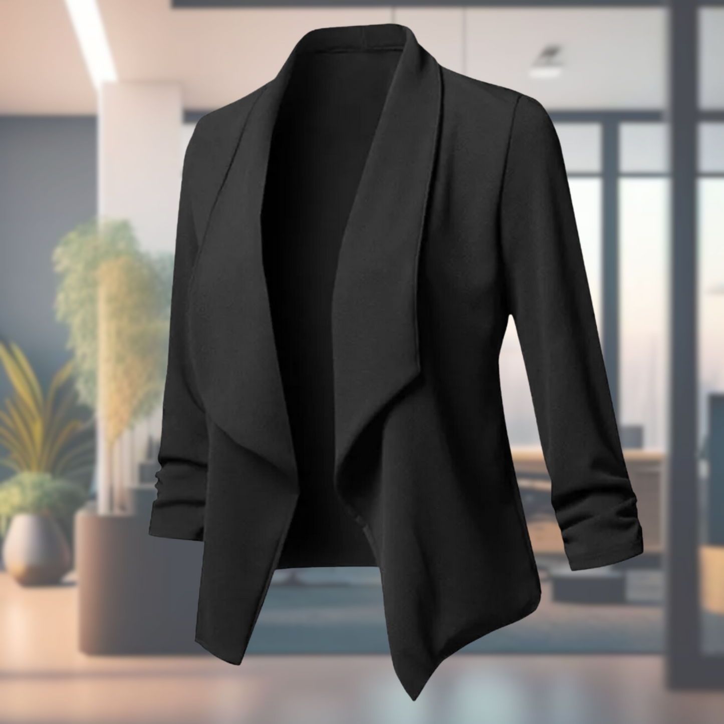 Dam Blazer med Öppen Framsida i Tunn Design med Långa Ärmar
