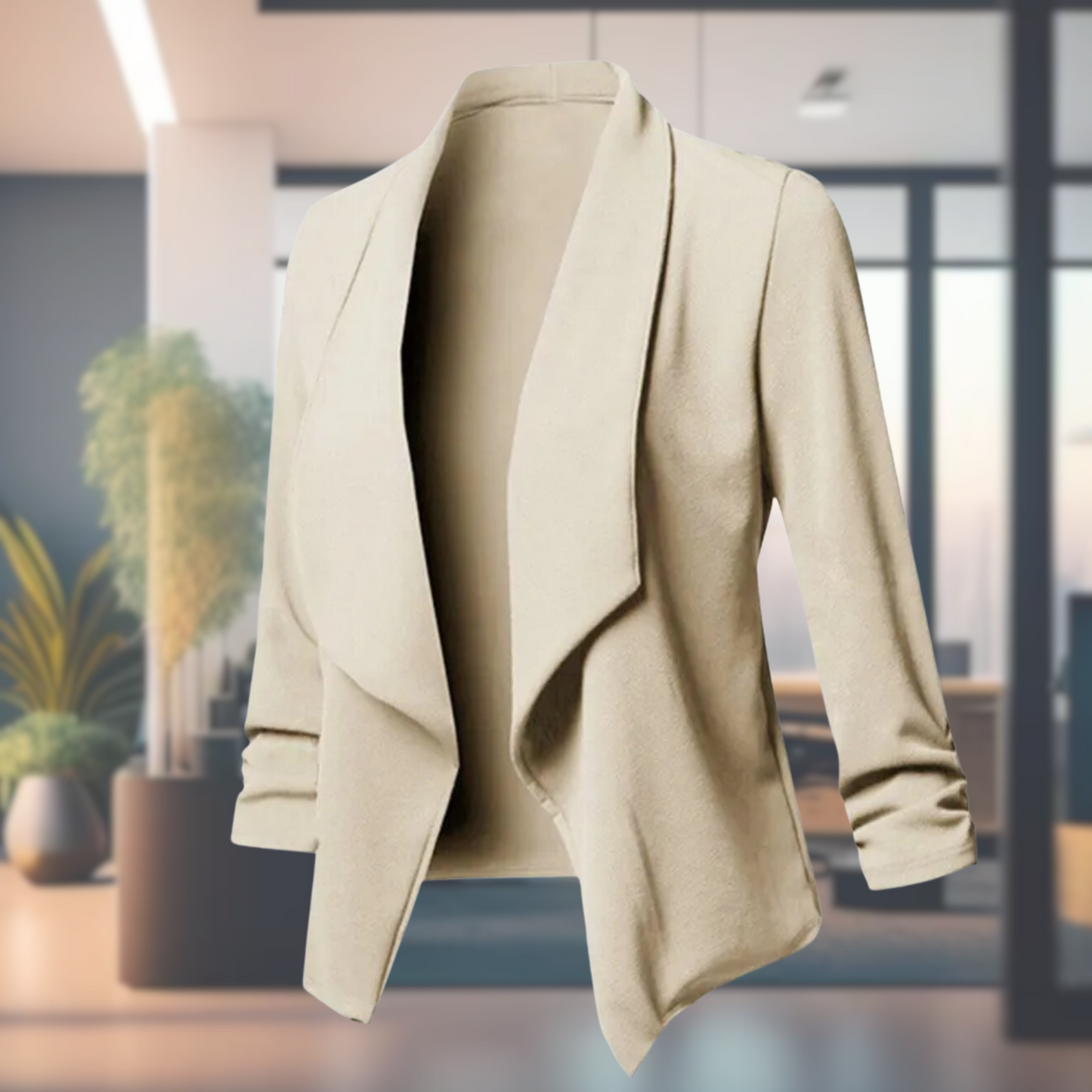 Dam Blazer med Öppen Framsida i Tunn Design med Långa Ärmar