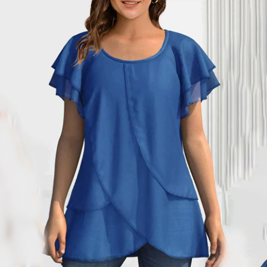 Damebluse med Rufsede Ærmer og Asymmetrisk Nederkant