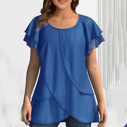 Damebluse med Rufsede Ærmer og Asymmetrisk Nederkant
