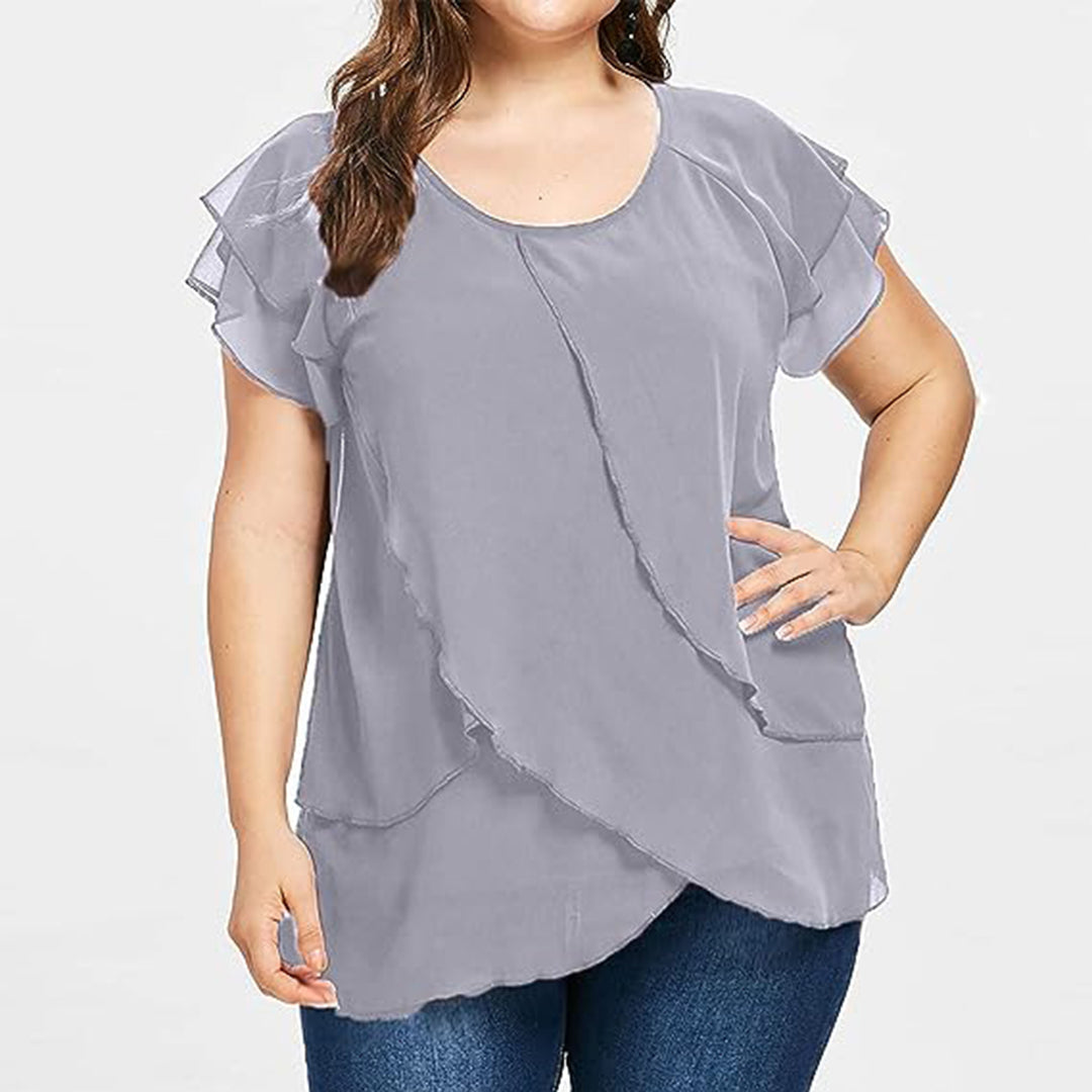 Damebluse med Rufsede Ærmer og Asymmetrisk Nederkant