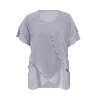 Damebluse med Rufsede Ærmer og Asymmetrisk Nederkant