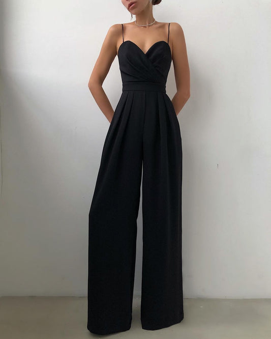 Dam Jumpsuit med Spaghettiremmar och Bred Benstil