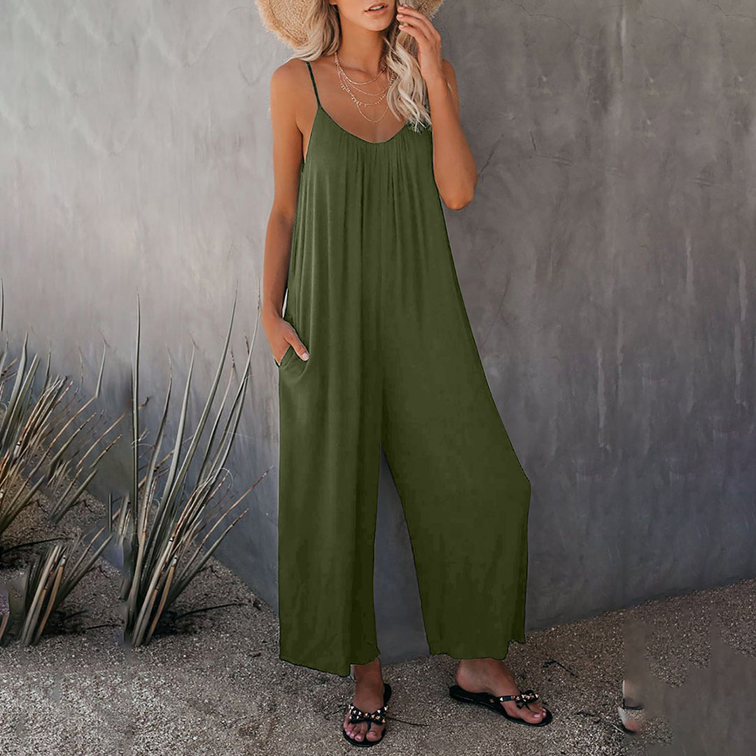 Dam Jumpsuit med Spaghettiremmar och Sidofickor