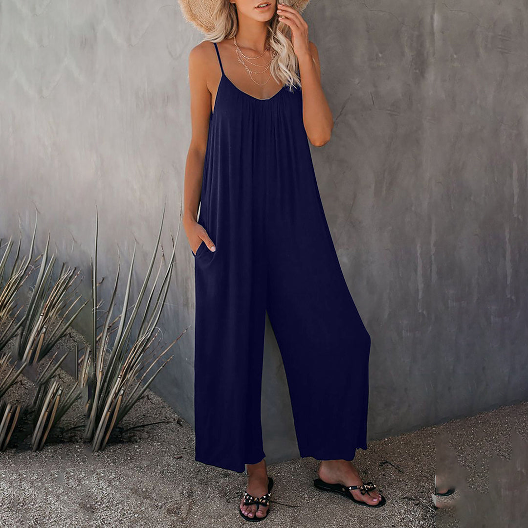 Dam Jumpsuit med Spaghettiremmar och Sidofickor