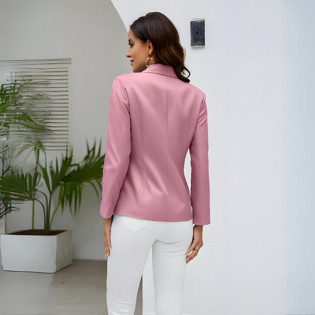 Dam Klassisk Blazer med Guldknappar och Långa Ärmar