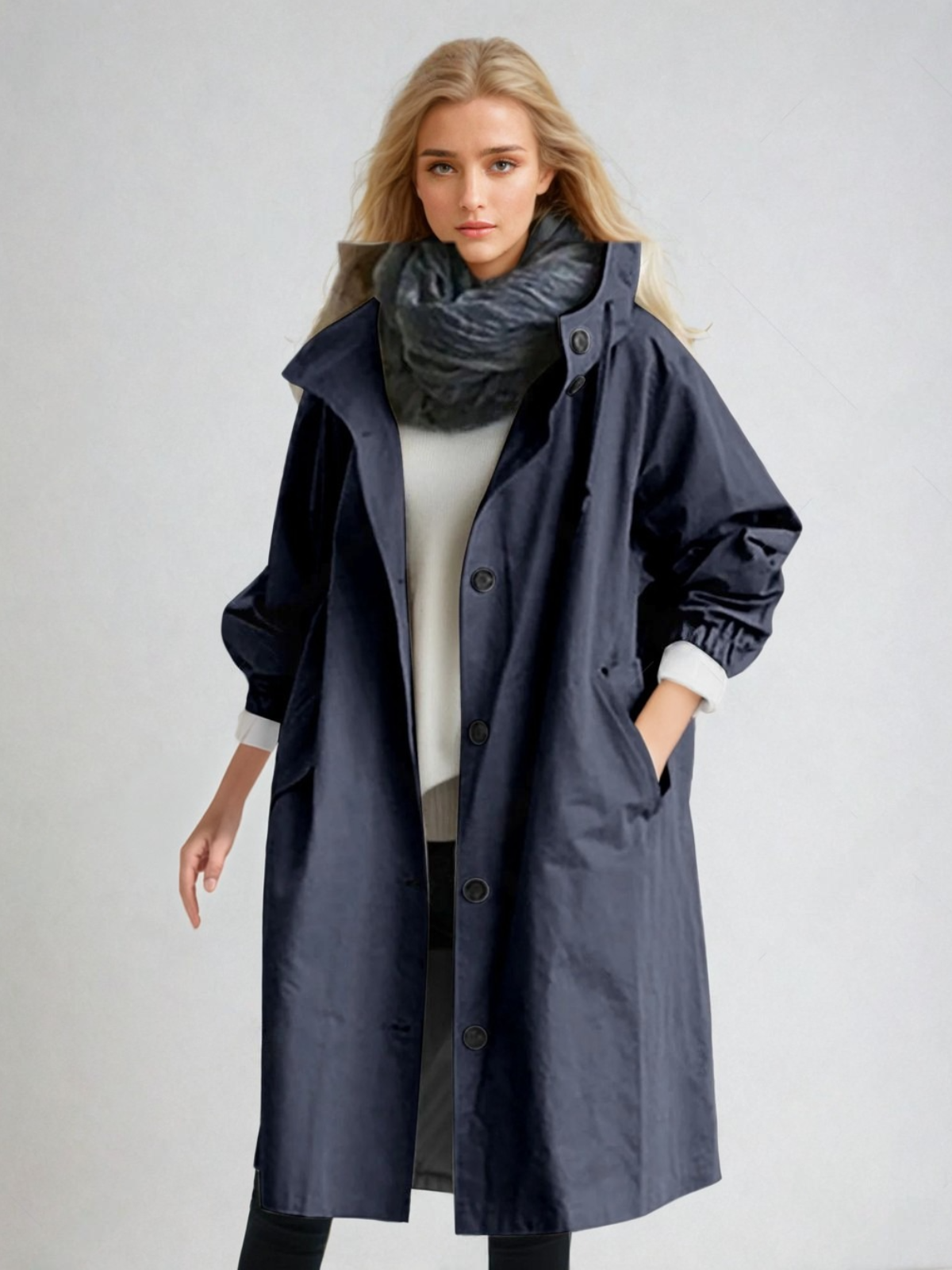 Dam Klassisk Trenchcoat med Praktisk Knäppning för Höst/Vinter 3