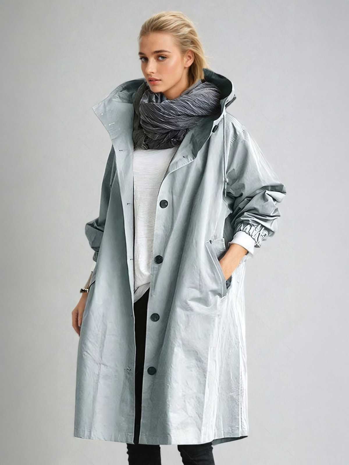 Dam Klassisk Trenchcoat med Praktisk Knäppning för Höst/Vinter 4