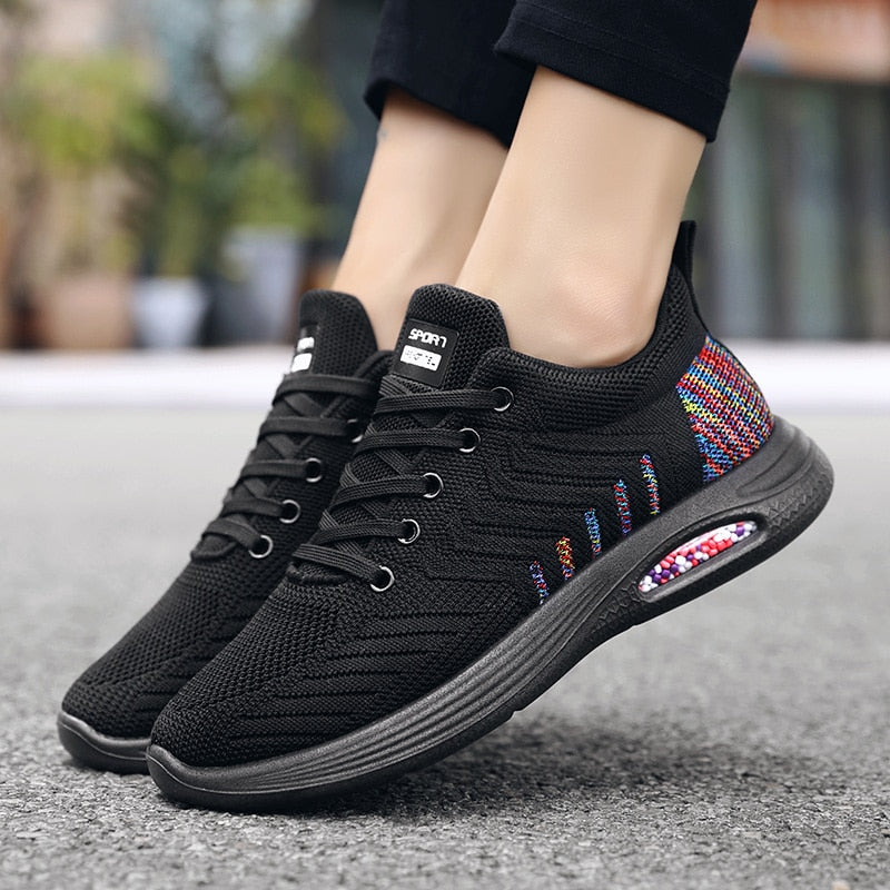 Dam Stickade Sneakers med Flexibel Passform