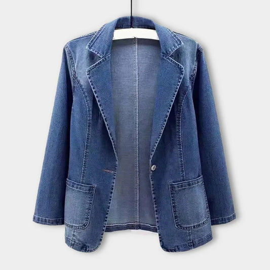 Dam Tidlös Jeansjacka med Långa Ärmar och Normal Längd 0
