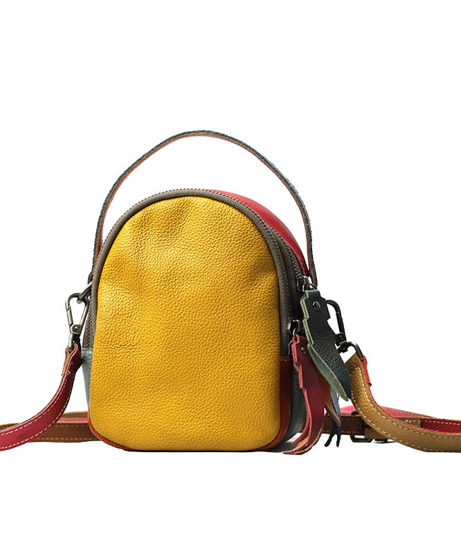Dam Elegant Kalvläder Messenger Väska med Färgblockdesign