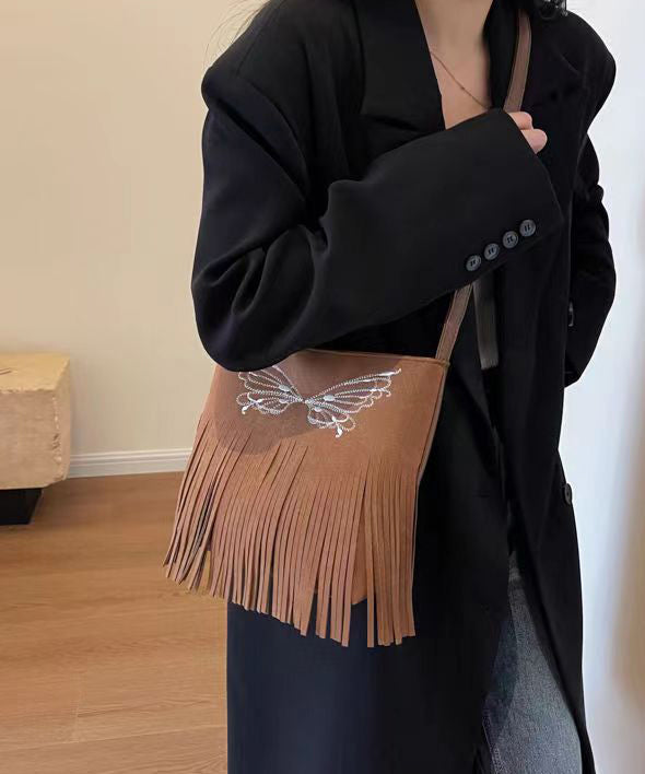 Variant image for Dam Elegant Mocka Messenger Väska med Fjärils Tassel-1