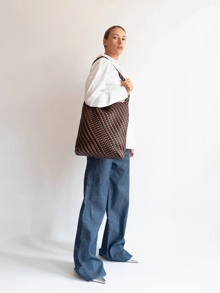 Dam Elegant Flätad Polyester Hobo Väska med Justerbar Rem