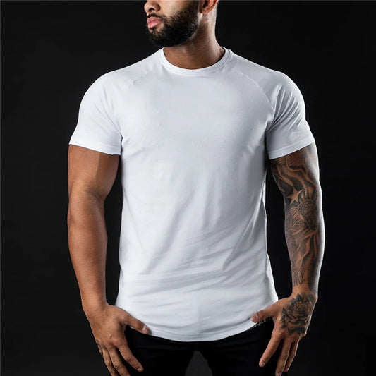 Herr Slim Fit T-shirt med Korta Ärmar för Träning och Vardag