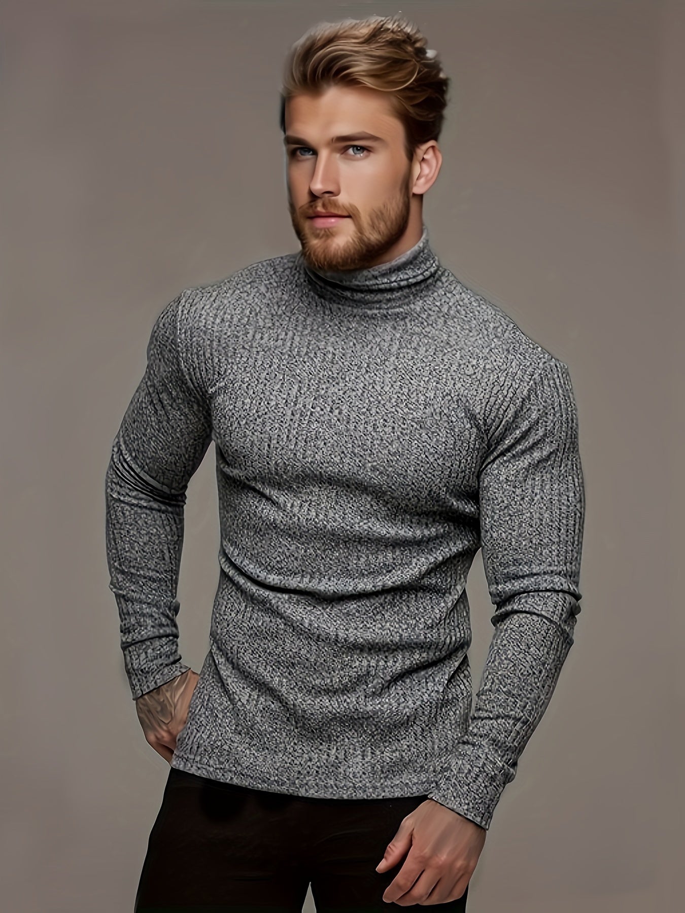 Herre Smal Pasform Turtleneck med Lange Ærmer