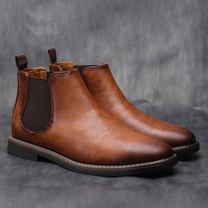 Herrens Klassiska Läder Chelsea-Stövlar med Slip-On Design 0