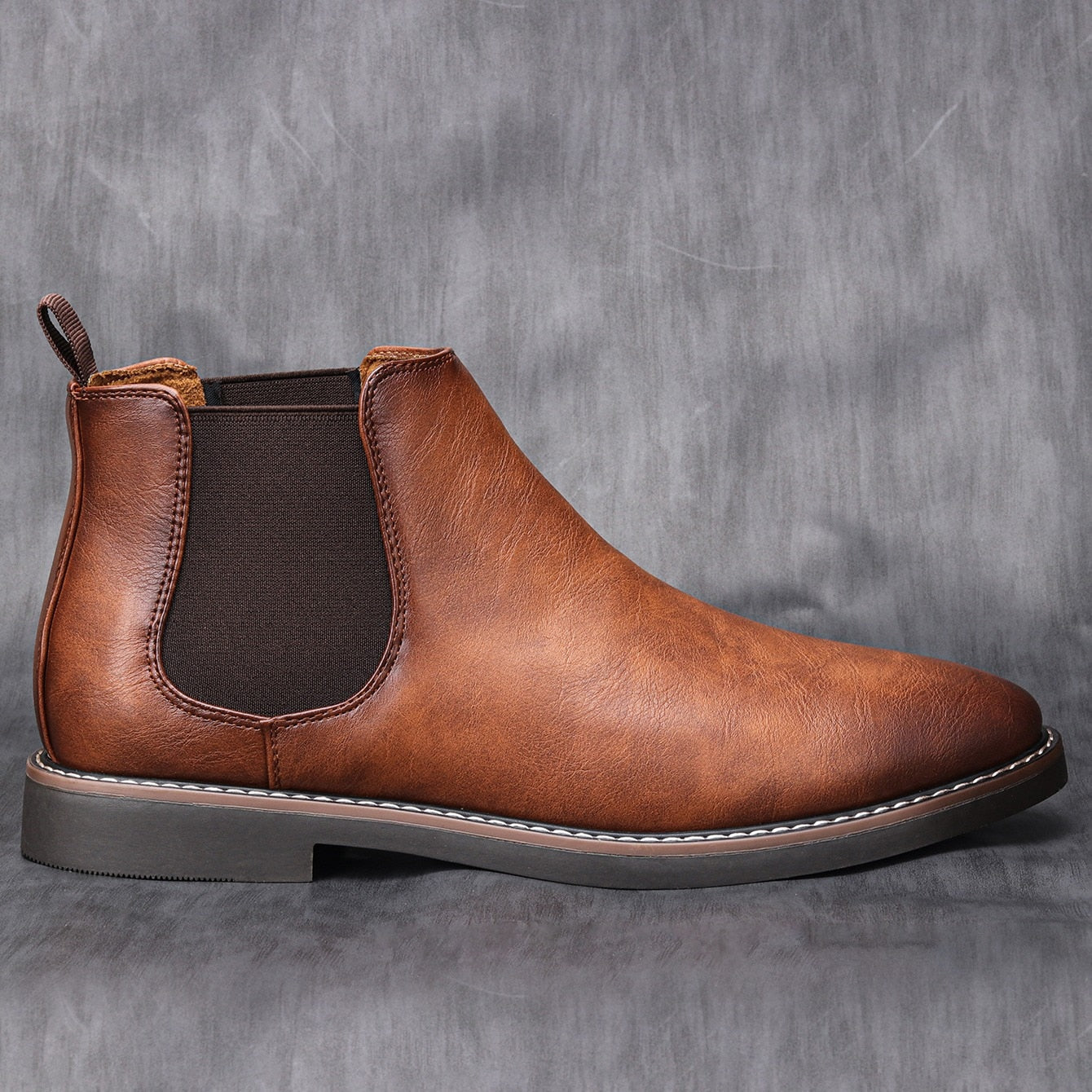 Herrens Klassiska Läder Chelsea-Stövlar med Slip-On Design 1