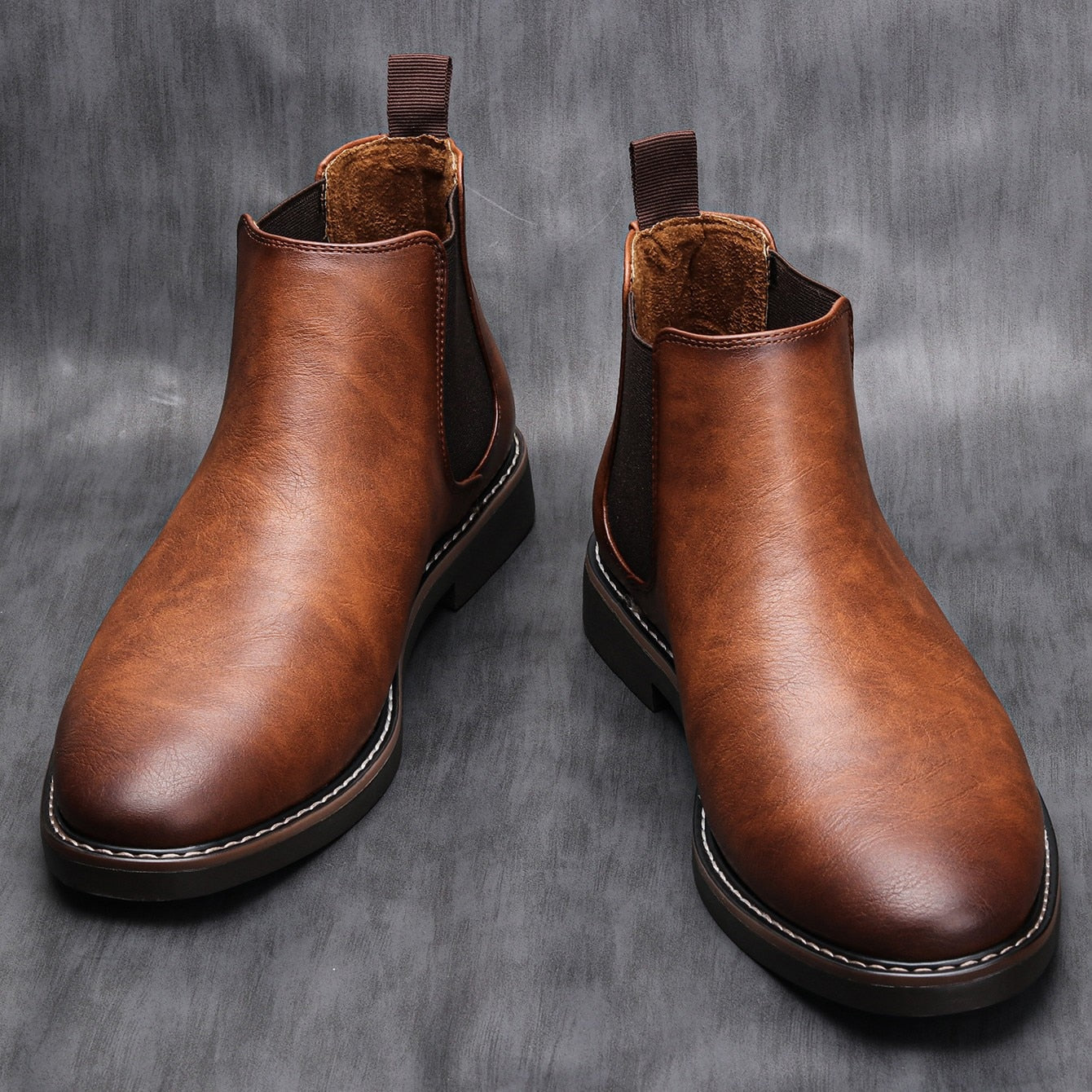 Herrens Klassiska Läder Chelsea-Stövlar med Slip-On Design 2