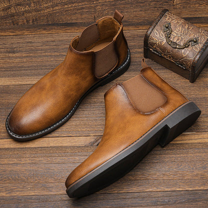 Herrens Klassiska Läder Chelsea-Stövlar med Slip-On Design 5